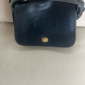 COACH Classic Black Leather Shoulder Bag with Gold Hardware